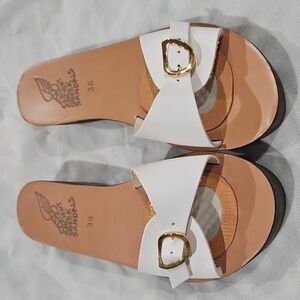 Ancient Greek Sandals White and Brown Mules
